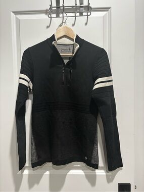 Smartwool Black and Cream Quarter-Zip Pullover Hoodie